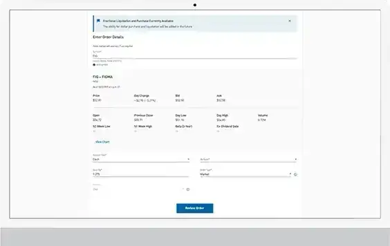 Fractional trading screen