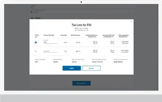 Tax lot management screen